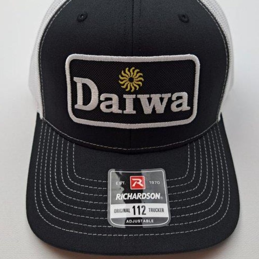 Retro Daiwa Reels Fishing Richardson 112 Trucker Mesh Hat Cap Black White Outdoo